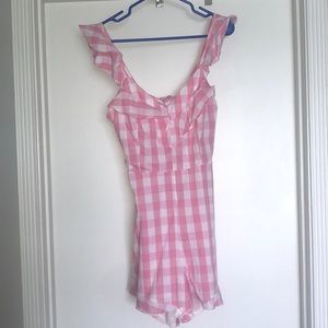 Pink & White Plaid Romper